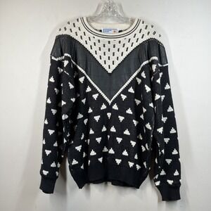 Pioneer Wear Chunky Leather Knit Patterned Sweater Western Cowboy Mens Sz M Vtg